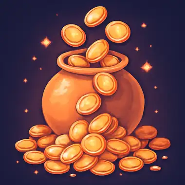 Gouden munten die uit een jackpotpot stromen bij Peaches Casino.